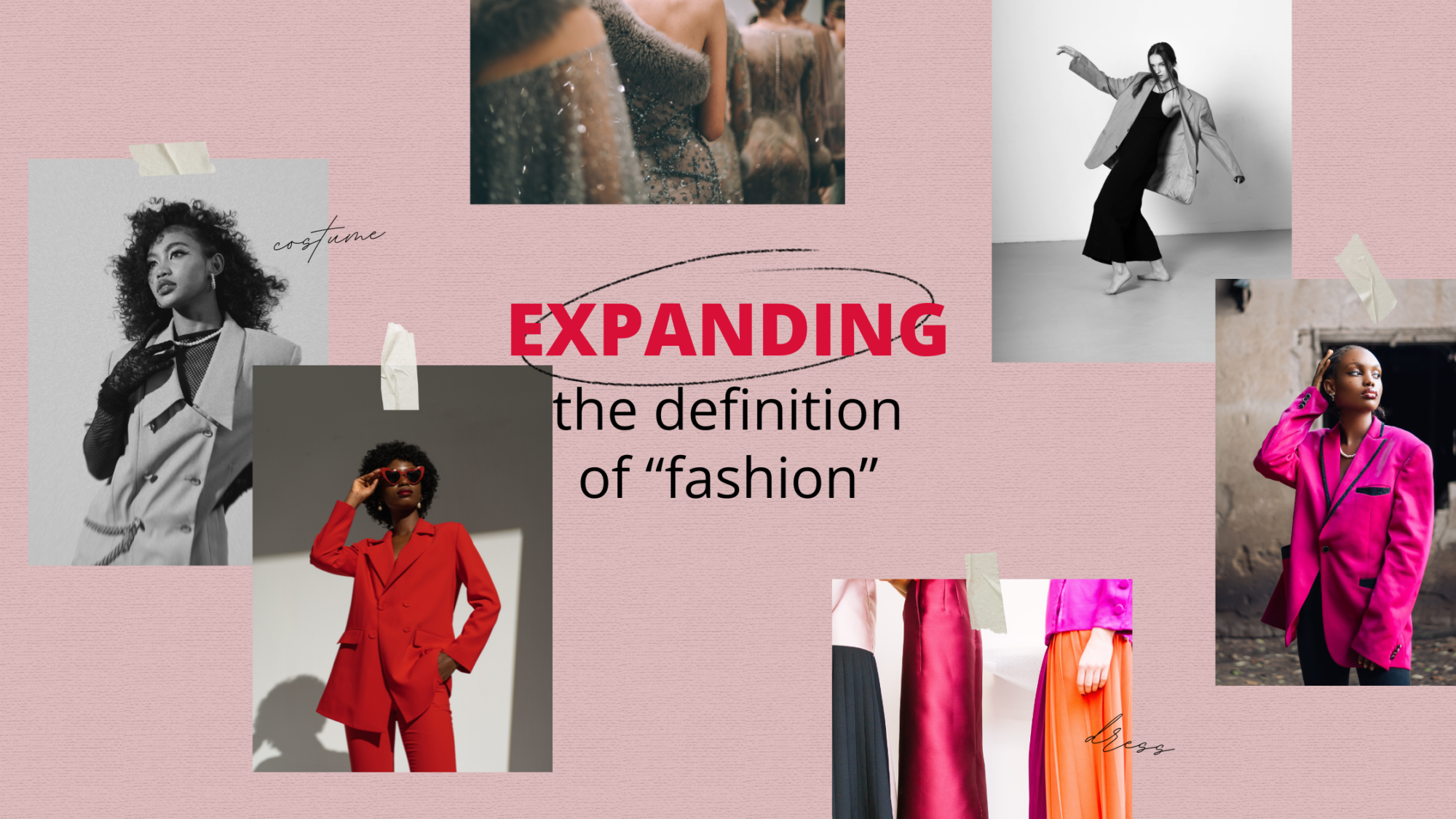 Decorative image for blog with the article's title: "Expanding the definition of fashion" and a collage of editorial fashion photos.
